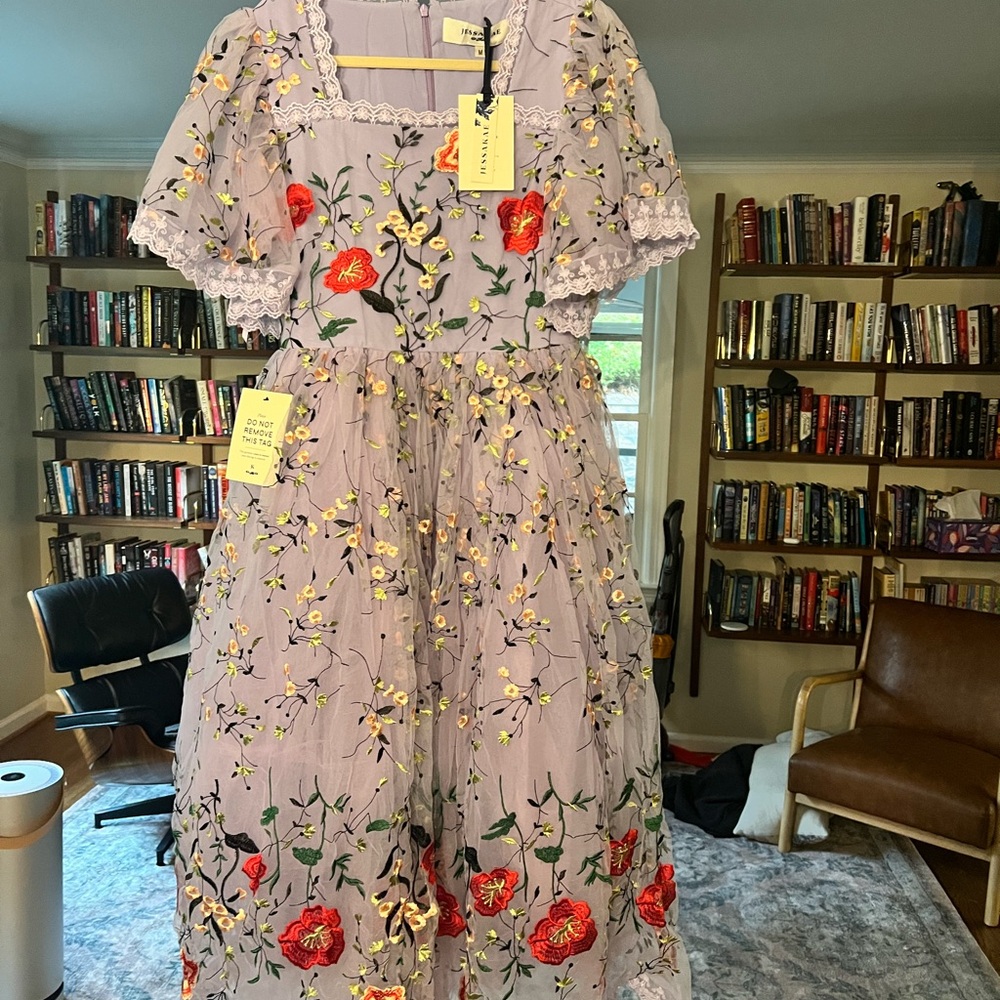 JessaKae Lavender Floral Embroidered Midi Dress - Picture 6 of 8